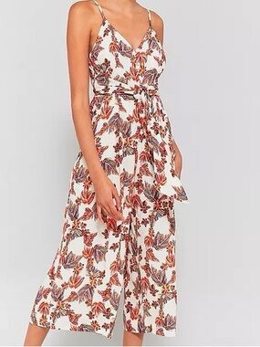 Free People  Wide Leg Jumpsuit Hot Tropics Womens 12 Feathers Floral Boho Spring